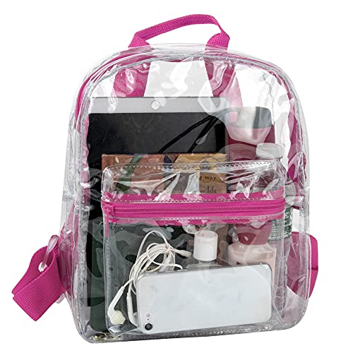 Water Resistant Clear Mini Backpacks for Beach, Travel - Stadium Approved Bag with Adjustable Straps (Pink)