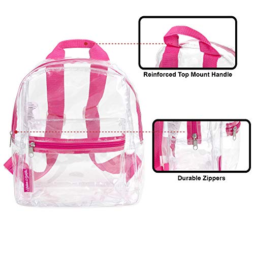 Water Resistant Clear Mini Backpacks for Beach, Travel - Stadium Approved Bag with Adjustable Straps (Pink)