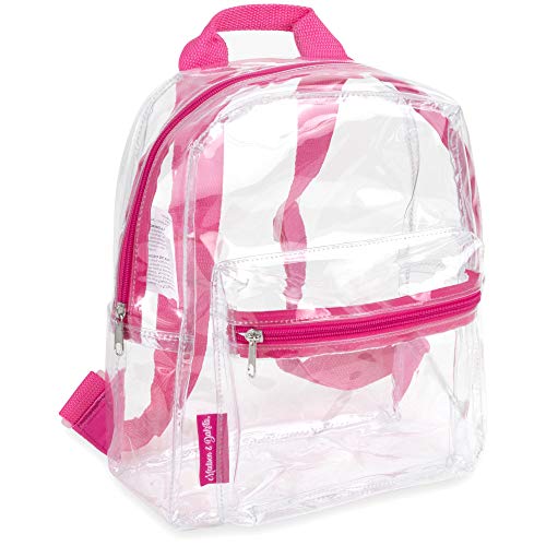 Water Resistant Clear Mini Backpacks for Beach, Travel - Stadium Approved Bag with Adjustable Straps (Pink)