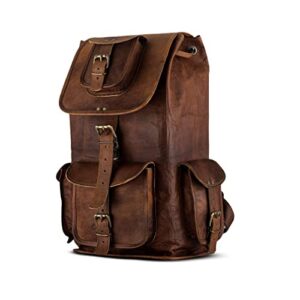 parrys leather world handmade western 100% genuine leather backpack | laptop bag, vintage full grain casual hiking campaign daypack for men & women travel bag (17")