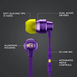 Logitech G333 Gaming Earphones with Dual Audio Drivers, in-line mic and Volume Control, Compatible with PC/PS/Xbox/Nintendo/Mobile with 3.5mm Aux or USB-C Port - Purple