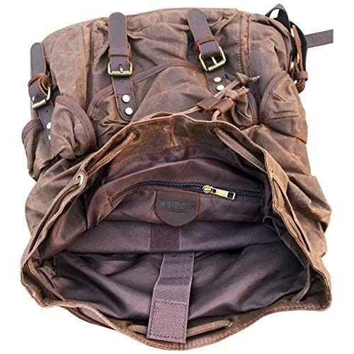 WUDON Leather Backpack for Men, Waxed Canvas Shoulder Rucksack Carry-On Travel Backpack