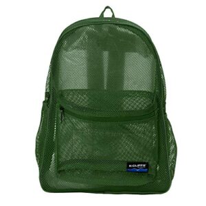 k-cliffs heavy duty mesh backpack classic student bookbag durable see through netting gym bag pack | padded straps (green)