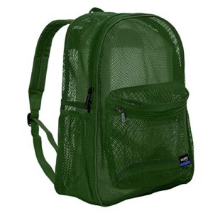 K-Cliffs Heavy Duty Mesh Backpack Classic Student Bookbag Durable See Through Netting Gym Bag Pack | Padded Straps (Green)