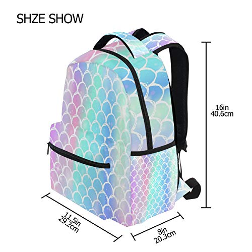 Wamika Colorful Mermaid Scale Backpacks for Girls Women, Rainbow Marble Galaxy Computer Laptop Backpack, Fish Scales Kid’s School Book Bag, Casual Travel Camping Daypack