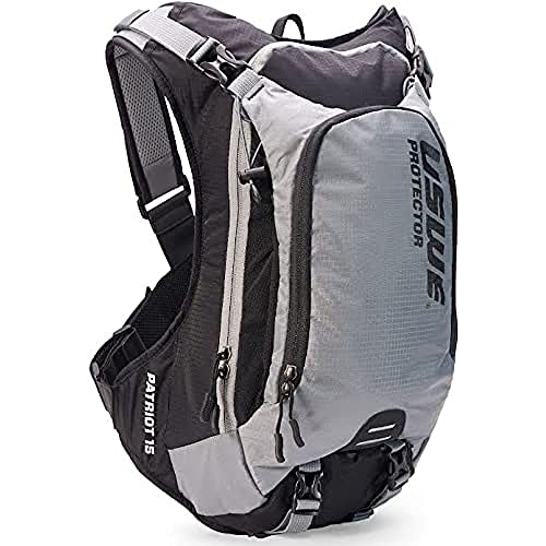 USWE Patriot 15L Hydration Backpack with Back Protector, Water Bladder Compatible, Bounce Free Backpack for MTB, Dirt Bike, Enduro, Moto & More (15L, Grey/Black)