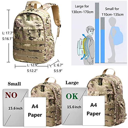 Wraifa Boys Backpack With Lunch Box Waterproof Kids School Bag Outdoor Travel Camping Daypack Camo Backpack for Boys Rucksack(Amy Green With Lunch Box, Small)