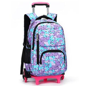 yub rolling backpack on wheels high-capacity school bag backpacks for students climbing stairs six wheels purple