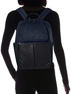 Y'saccs(イザック) Isaac Y91-11-04 New Nylon x Leather Combination Series, Front Pocket Rucksack, Women's, Navy