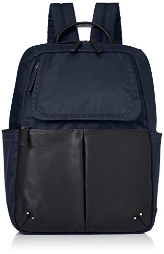 Y'saccs(イザック) Isaac Y91-11-04 New Nylon x Leather Combination Series, Front Pocket Rucksack, Women's, Navy