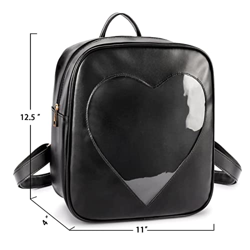 STEAMEDBUN Ita Bag Backpack Heart Shaped Black Pin Display Backpack with Insert