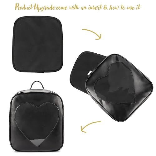 STEAMEDBUN Ita Bag Backpack Heart Shaped Black Pin Display Backpack with Insert