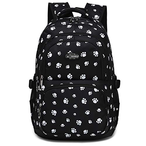 goldwheat Backpack for Girls Middle School Bag Lightweight Kids Bookbag with Cute Pawprint Water Resistant