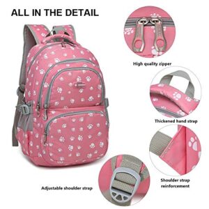 goldwheat Backpack for Girls Middle School Bag Lightweight Kids Bookbag with Cute Pawprint Water Resistant