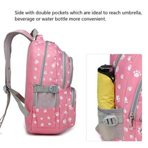 goldwheat Backpack for Girls Middle School Bag Lightweight Kids Bookbag with Cute Pawprint Water Resistant