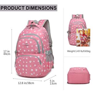 goldwheat Backpack for Girls Middle School Bag Lightweight Kids Bookbag with Cute Pawprint Water Resistant