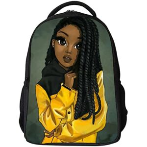 SARA NELL Kids Black Girl School Backpack African American Girl School Bags Black Art Afro Girls Boys Girls Bookbag for Elementary Students, 16 Inches