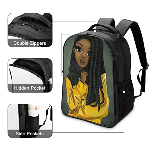 SARA NELL Kids Black Girl School Backpack African American Girl School Bags Black Art Afro Girls Boys Girls Bookbag for Elementary Students, 16 Inches