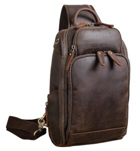 polare full grain leather small sling bag travel/hiking bike multi-purpose crossbody daypack for men