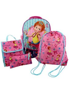 fancy nancy girls 5 piece backpack and snack bag school set (one size, pink/blue)
