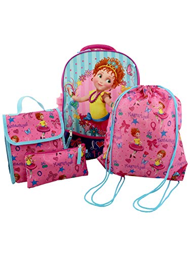 Fancy Nancy Girls 5 piece Backpack and Snack Bag School Set (One Size, Pink/Blue)