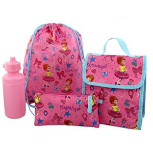 Fancy Nancy Girls 5 piece Backpack and Snack Bag School Set (One Size, Pink/Blue)