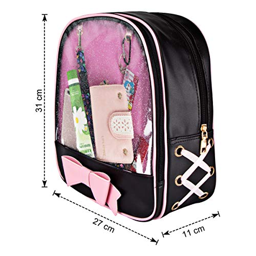 PG6 FF1 Candy Leather Bow Backpack Clear Beach Girls Bag Ita Bag, Black-pink, One Size