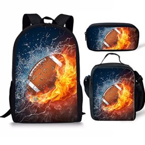 fancosan water flame football kids backpack travel rucksack, schoolbag+lunch bag+pencil bag 3 piece/set