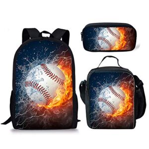 fancosan 3 piece set water baseball backpack + lunch box + pencil bags for boys girls