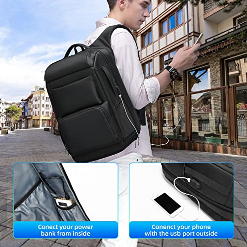 Eurcool Laptop Backpack for Men,Multifunction Business 15.6/17/17.3 inch Laptop Backpack,with USB Charging Port Waterproof Travel Bag, Black-07, Large