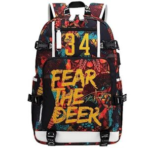 fanwenfeng Basketball Player Star Antetokounmpos Multifunction Backpack Travel Student Backpack Fans Bookbag For Men Women (Style 2)