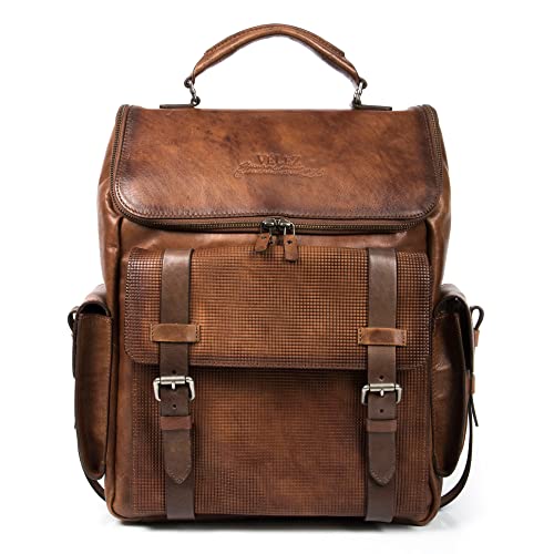 VELEZ Full Grain Leather Backpack for Men - 15.6 Inch Laptop Bag - Tan Designer Bookbag - Business Mens Computer Shoulder Bags