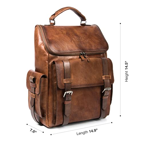 VELEZ Full Grain Leather Backpack for Men - 15.6 Inch Laptop Bag - Tan Designer Bookbag - Business Mens Computer Shoulder Bags