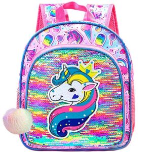 unicorn backpack for girls, 12" toddler sequin kids bookbag, cute animal preschool kindergarten schoolbag
