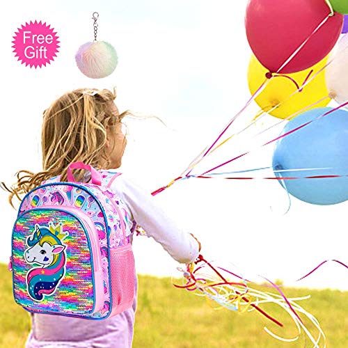 Unicorn Backpack for Girls, 12" Toddler Sequin Kids Bookbag, Cute Animal Preschool Kindergarten Schoolbag