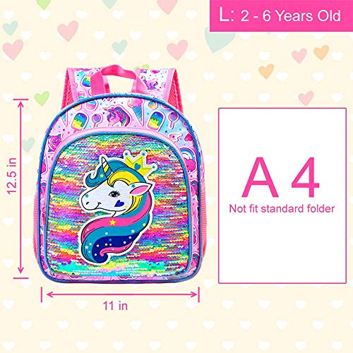 Unicorn Backpack for Girls, 12" Toddler Sequin Kids Bookbag, Cute Animal Preschool Kindergarten Schoolbag