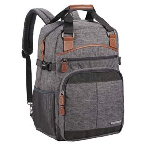 clark & mayfield reed backpack 17 - slate grey with brown trim