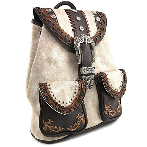 Zelris Western Country Floral Buckle Rucksack Backpack (Beige)