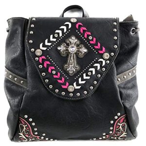 zelris western country cross chevron design square rucksack backpack (black pink)