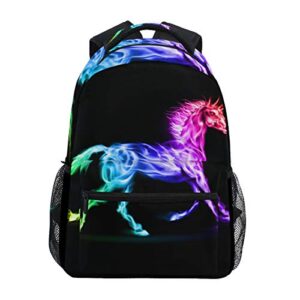 colorful fire horse childish school backpack, unicorn bookbag for boys girls elementary school casual travel bag laptop daypack