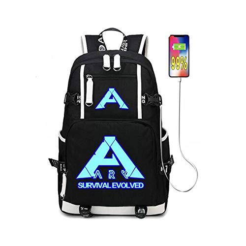 Ark Survival Evolved USB Charging Port Black Oxford Backpack Sport Bag (#2 Luminous)