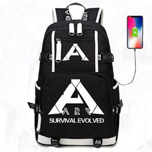 Ark Survival Evolved USB Charging Port Black Oxford Backpack Sport Bag (#2 Luminous)