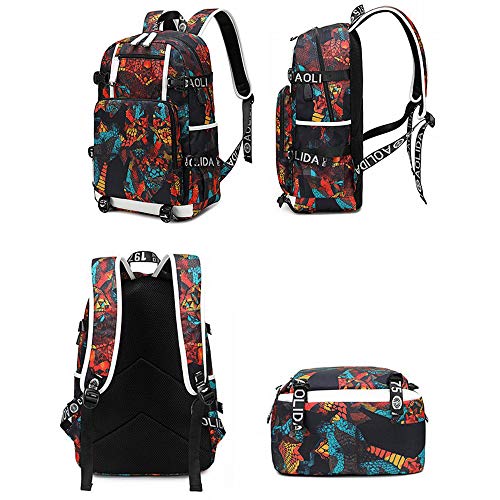 fanwenfeng Basketball Player Star Irving Multifunction Backpack Travel Student Backpack Fans Bookbag for Men Women (Style 2)