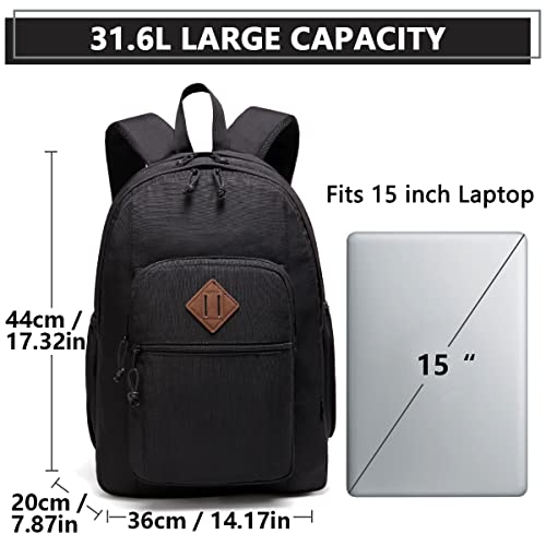 Backpack for Men and Women,ChaseChic WaterResistant Lightweight School Backpacks 15-in Laptop College Travel Bookbags,Black