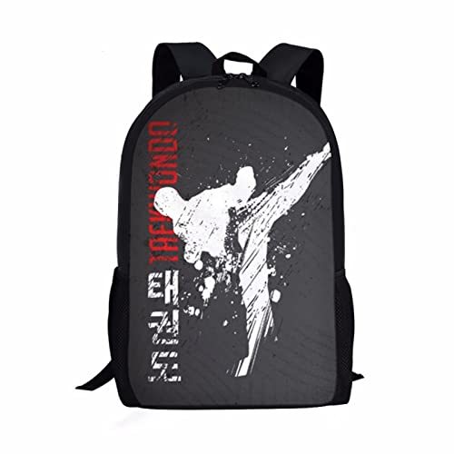 FUIBENG Cool Taekwondo Print Backpack for Elementary College Teenagers School Bag Travel Beach Daypack Boys Girls Shoulders School Backpack