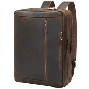 tiding leather convertible briefcase backpack for men vintage 15.6 inch laptop messenger bag business travel shoulder bag