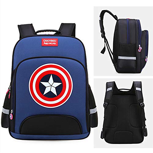 Lonme Backpacks Captain America Children Primary Schoolbag School Bags Teenager Student Backpack Dayback Waterproof (Royal Blue, Large)