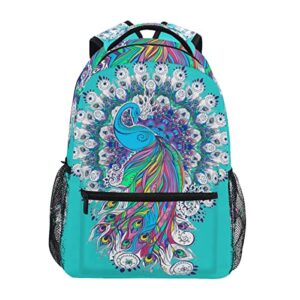 colorful peacock blue school backpack bookbag for boys girls teens casual travel bag computer laptop daypack