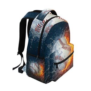 Blueangle Baseball Water Fire Print Travel Backpack for School Water Resistant Bookbag