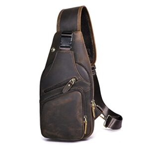 le'aokuu men fashion casual tea designer travel hiking crossbody chest sling bag rig one shoulder strap bag men leather backpack 8015 (brown)